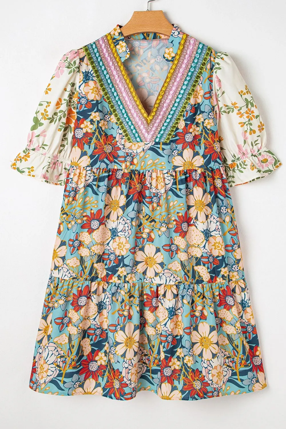 Printed Notched Flounce Sleeve Mini Dress - Image 5