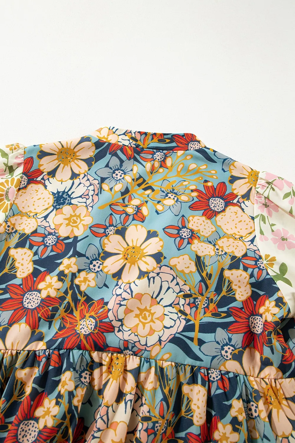 Printed Notched Flounce Sleeve Mini Dress - Image 7