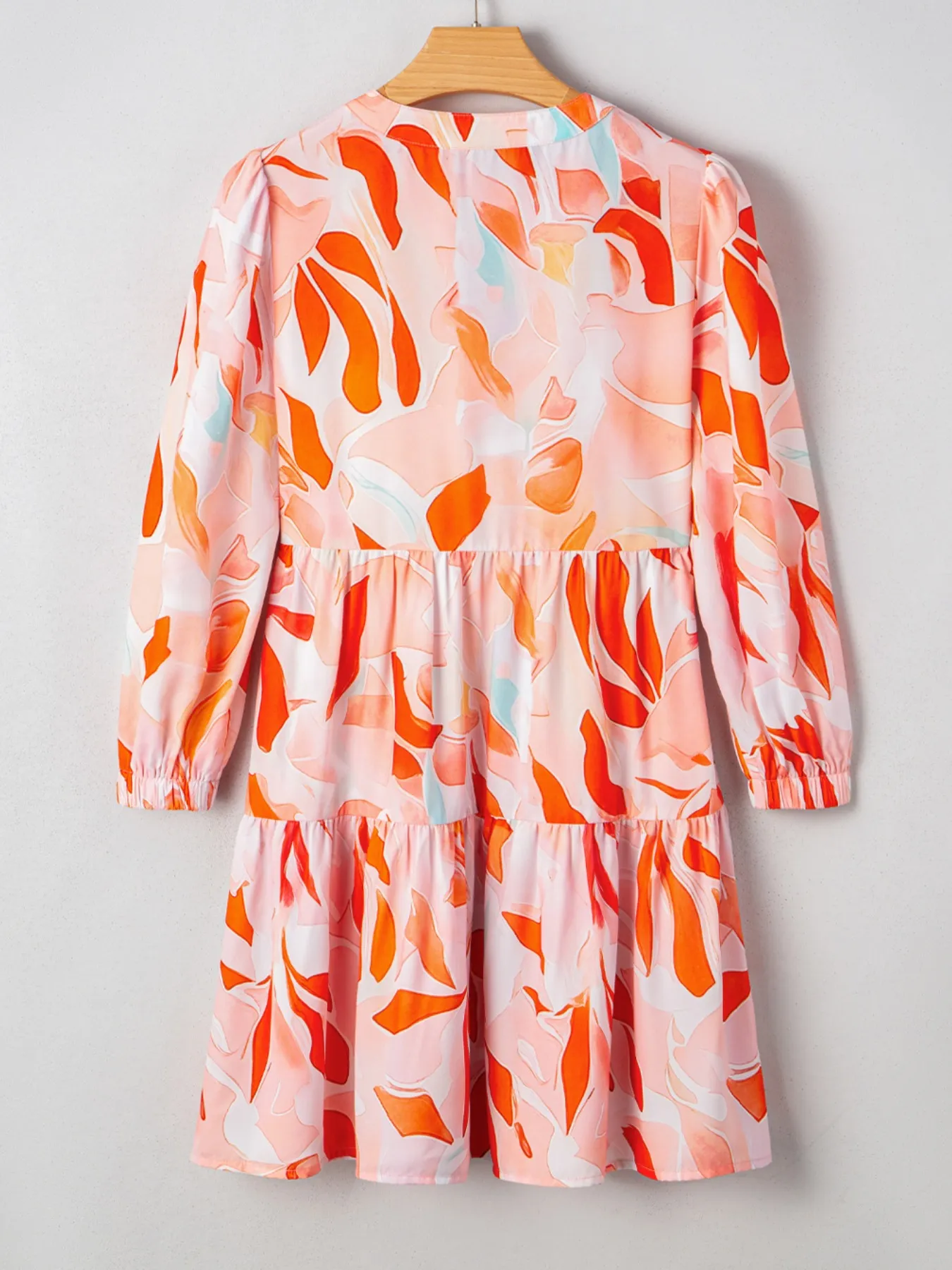 Printed Notched Long Sleeve Dress - Image 5