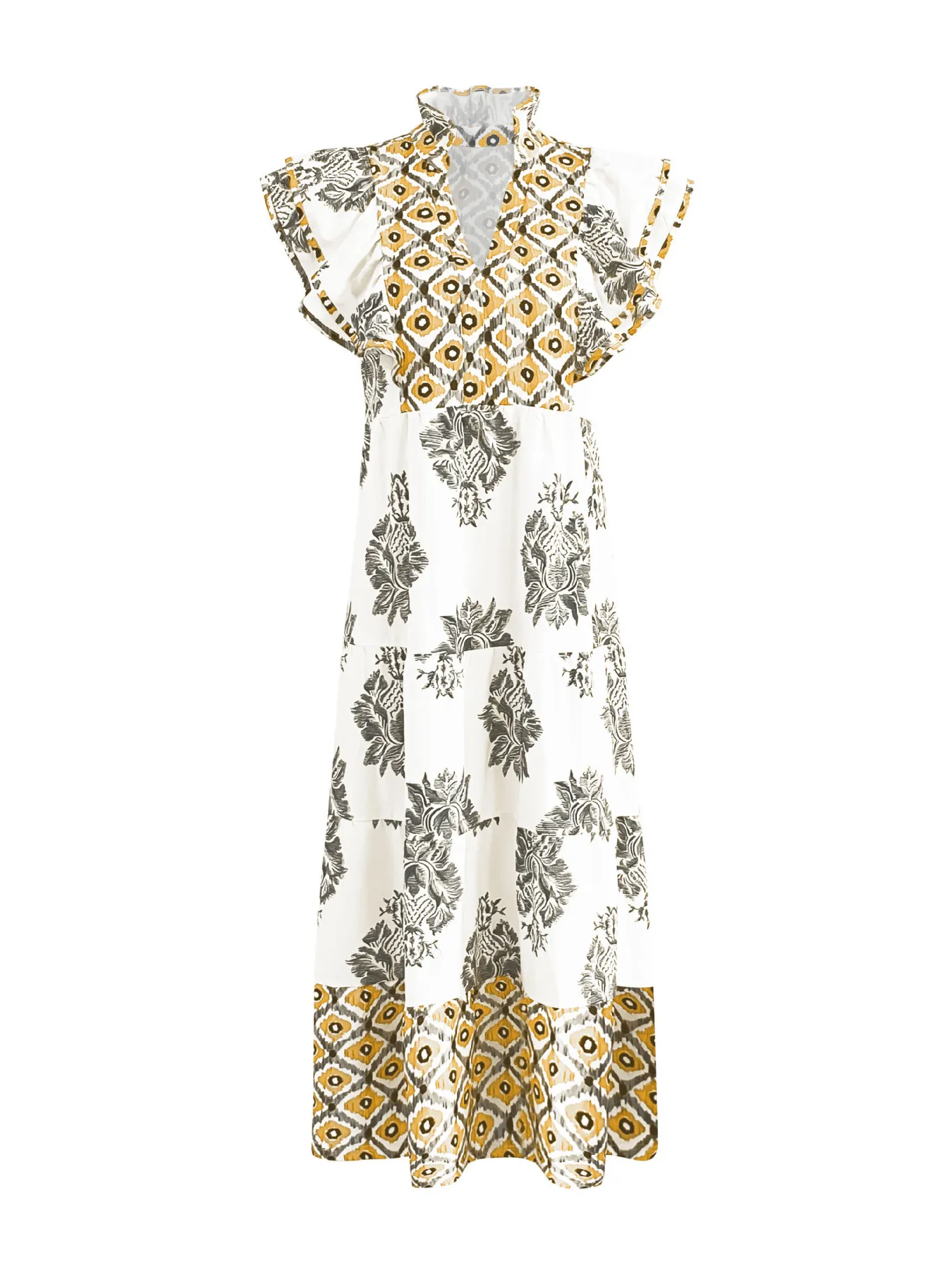 Printed Notched Ruffled Cap Sleeve Dress - Image 14