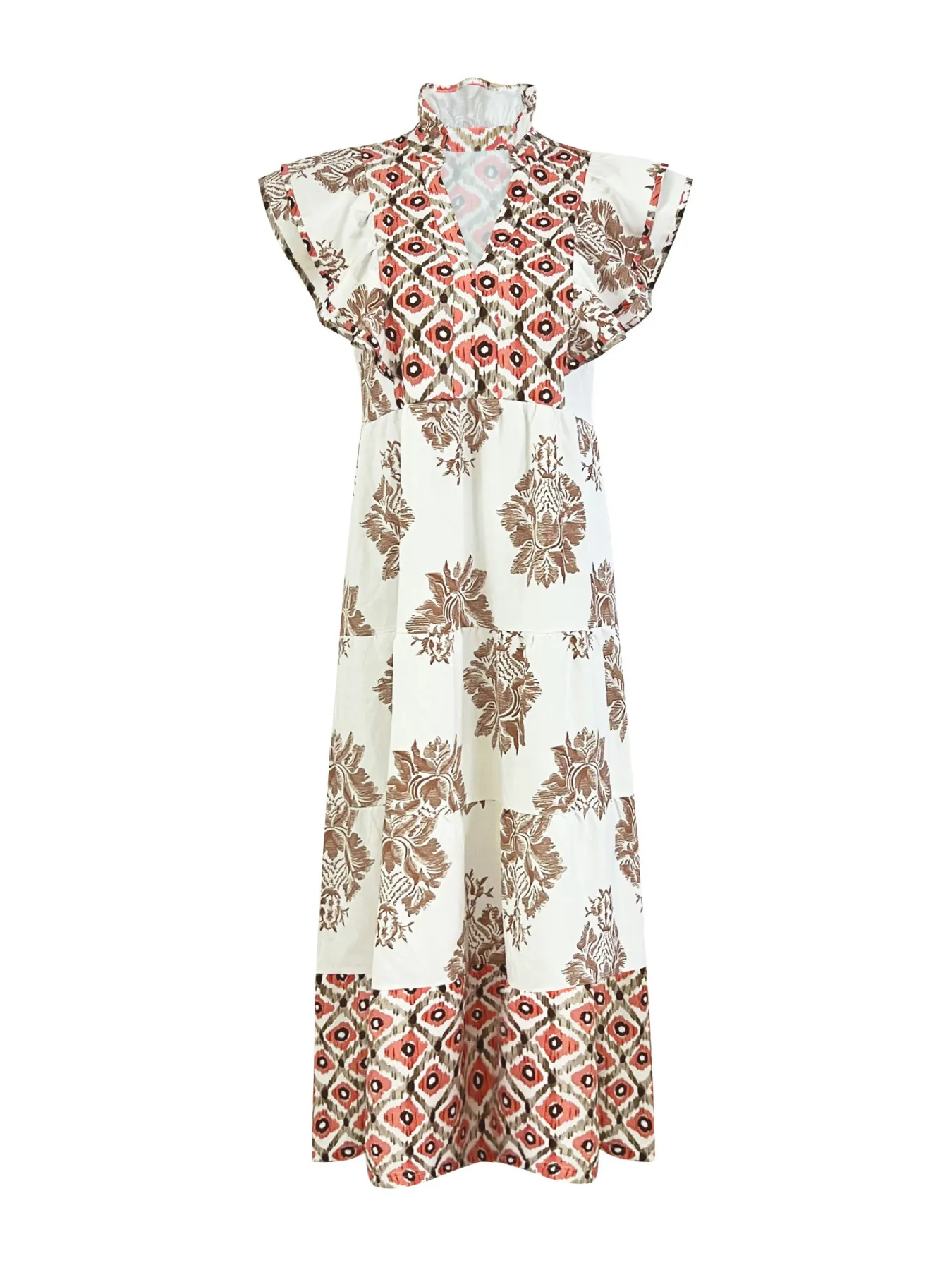 Printed Notched Ruffled Cap Sleeve Dress - Image 4