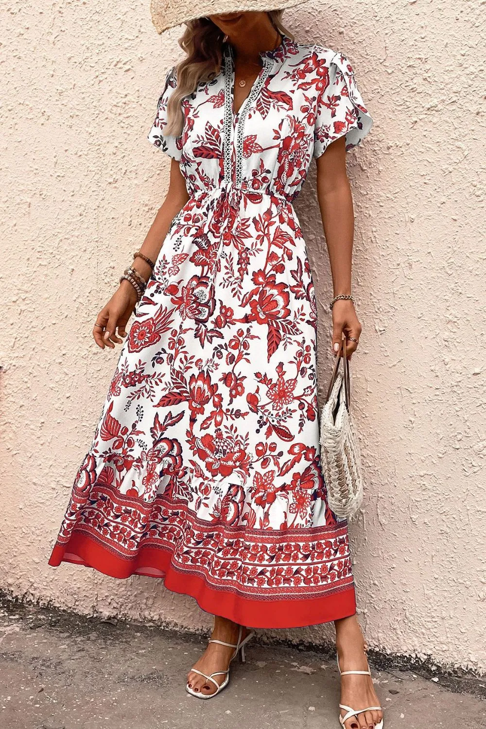 Printed Notched Short Sleeve Dress - Image 7