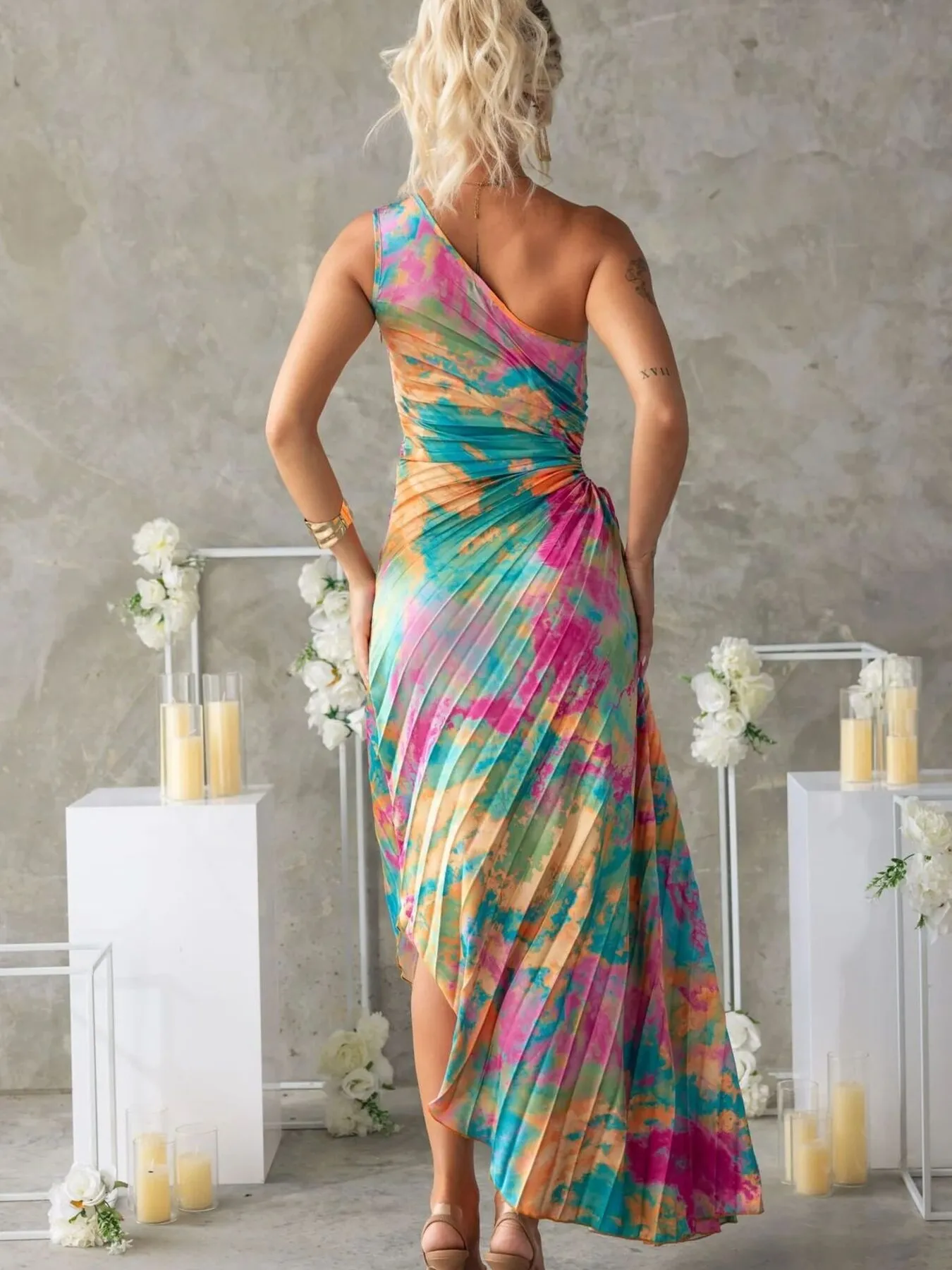 Printed One Shoulder Asymmetrical Maxi Dress - Image 6