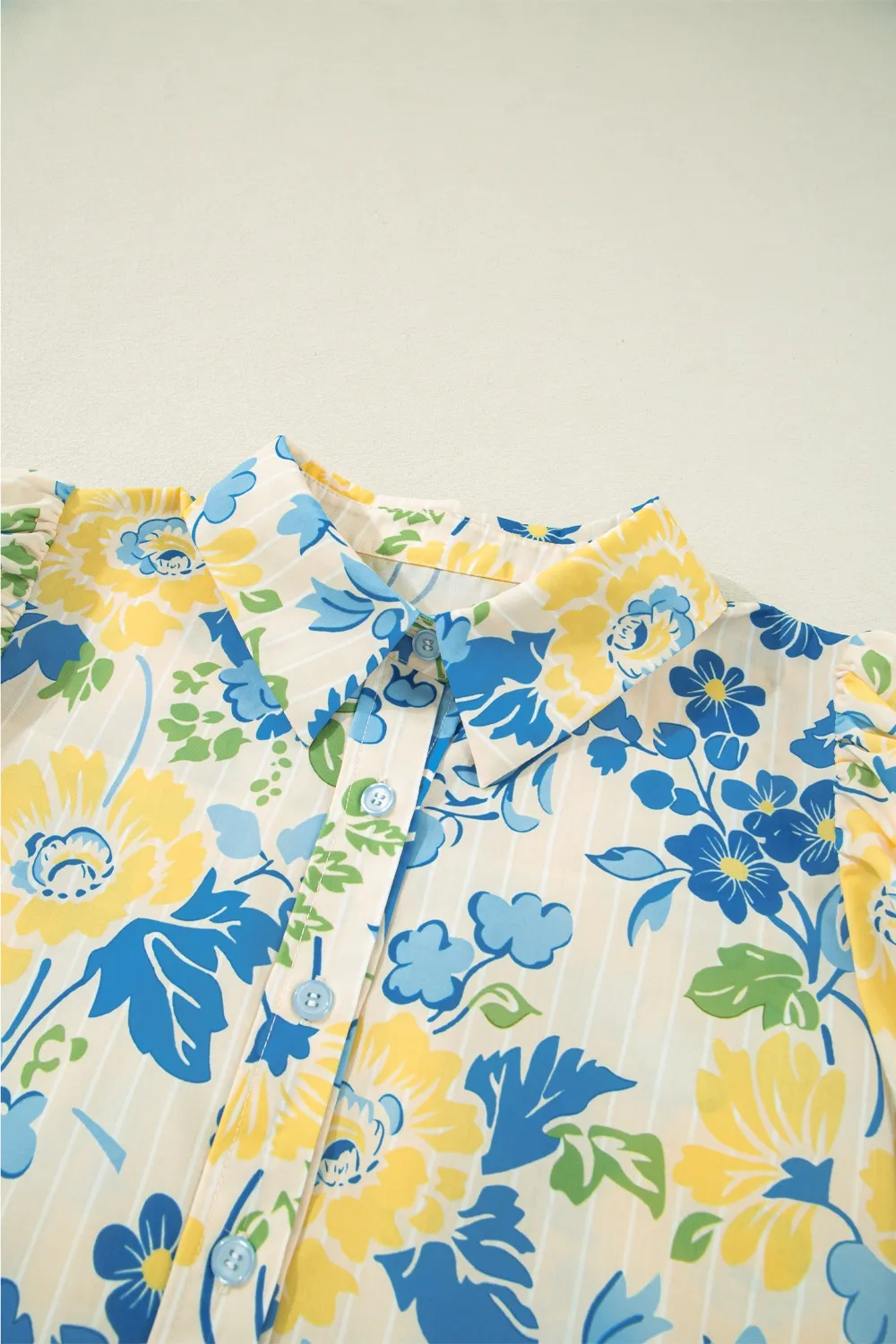 Printed Puff Sleeve Button Down Summer Shirt - Image 8