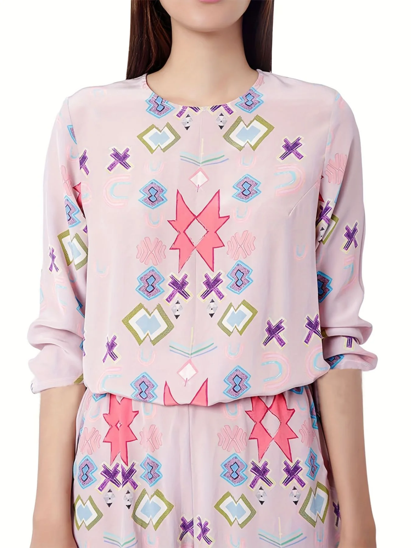 Printed Round Neck Long Sleeve Top and Pants Lounge Set - Image 4