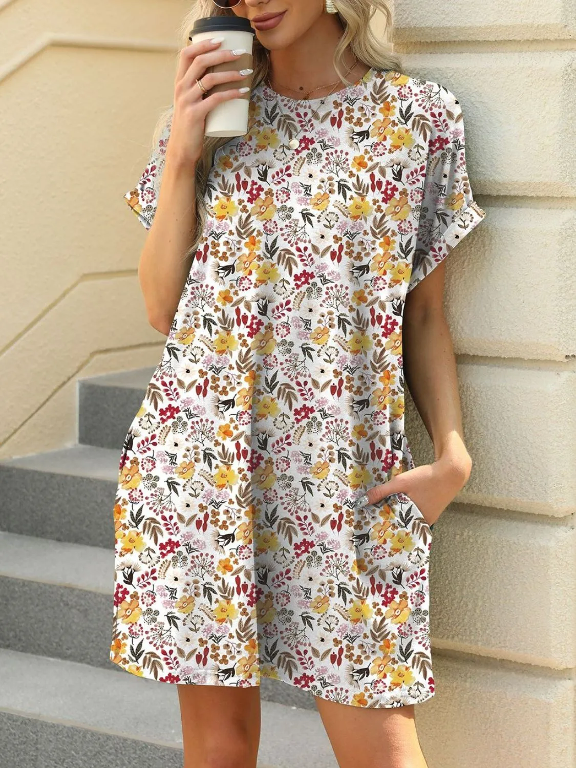 Printed Round Neck Short Sleeve Mini Dress - Image 15