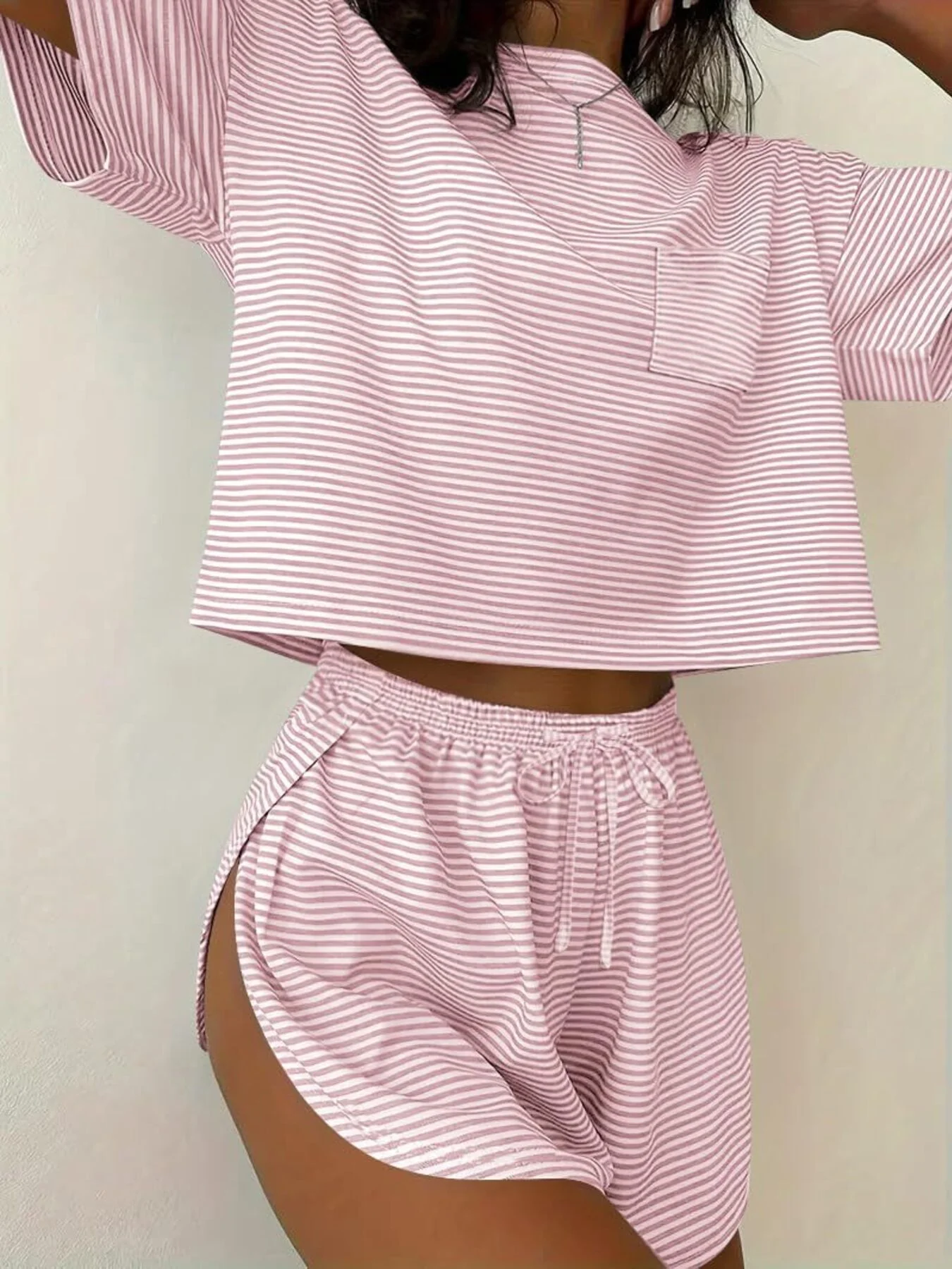 Printed Round Neck Tee and Shorts Set - Image 12