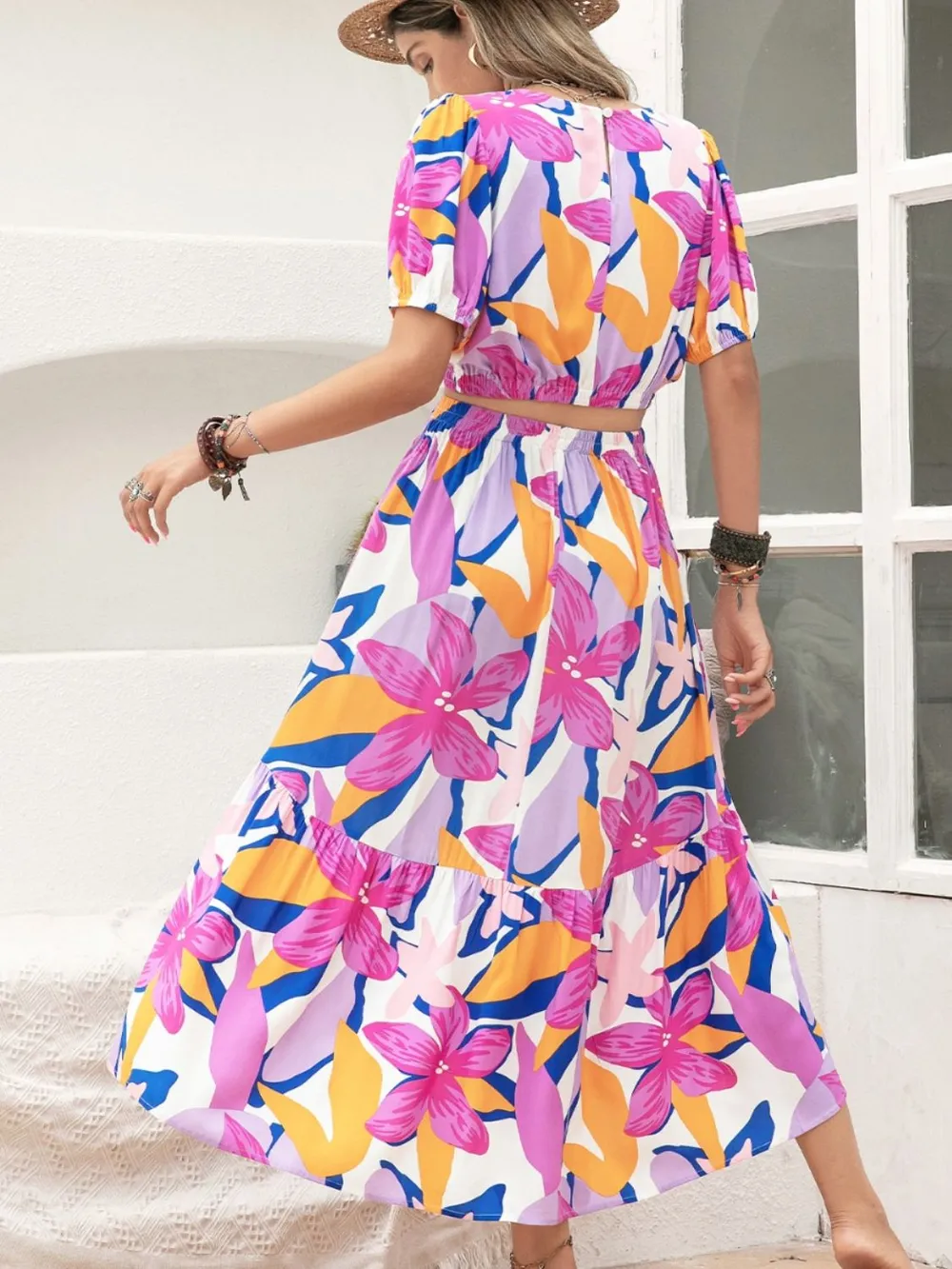 Printed Round Neck Top and Skirt Set - Image 2