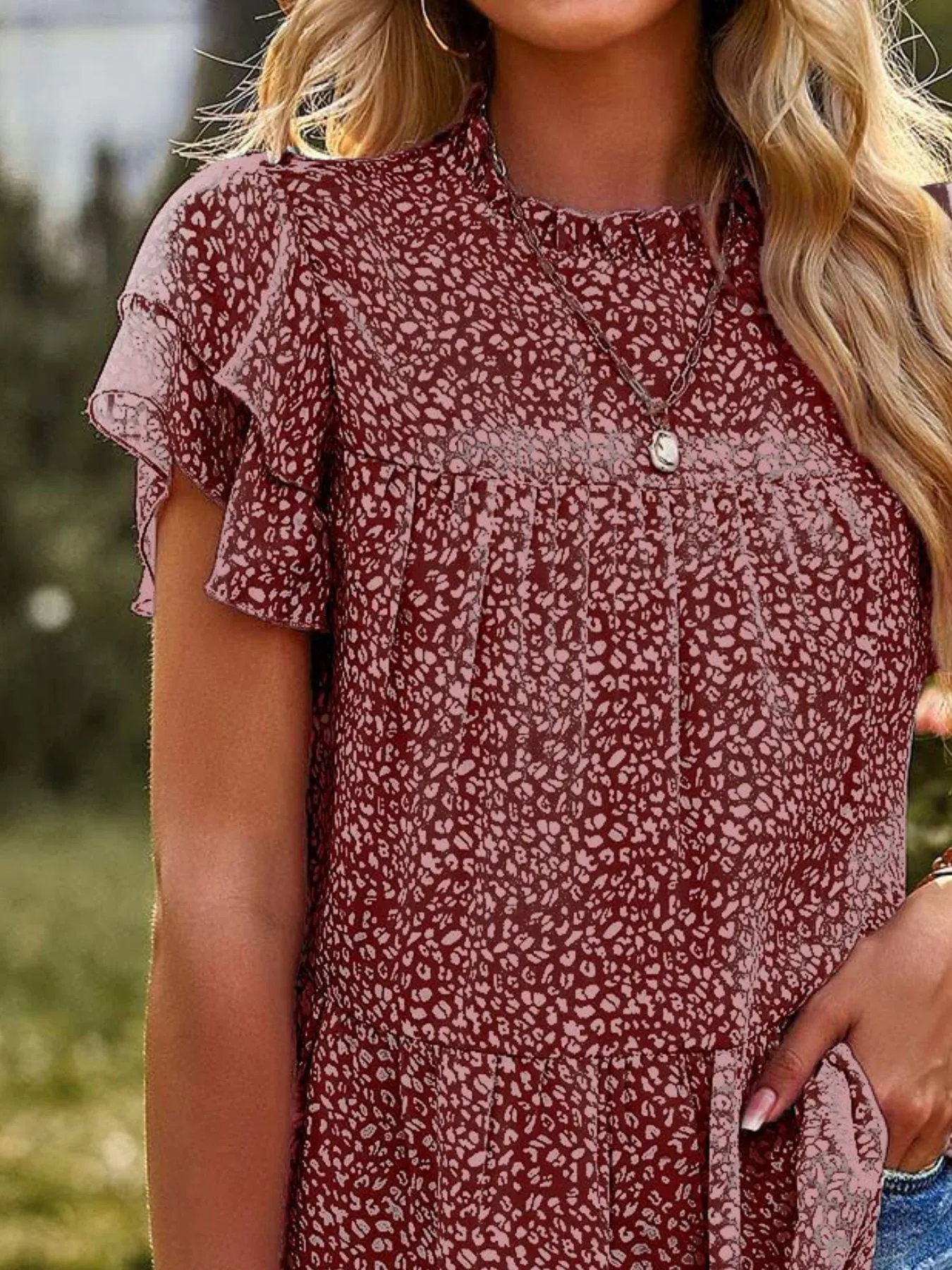 Printed Ruffle Sleeve Babydoll Blouse - Image 17