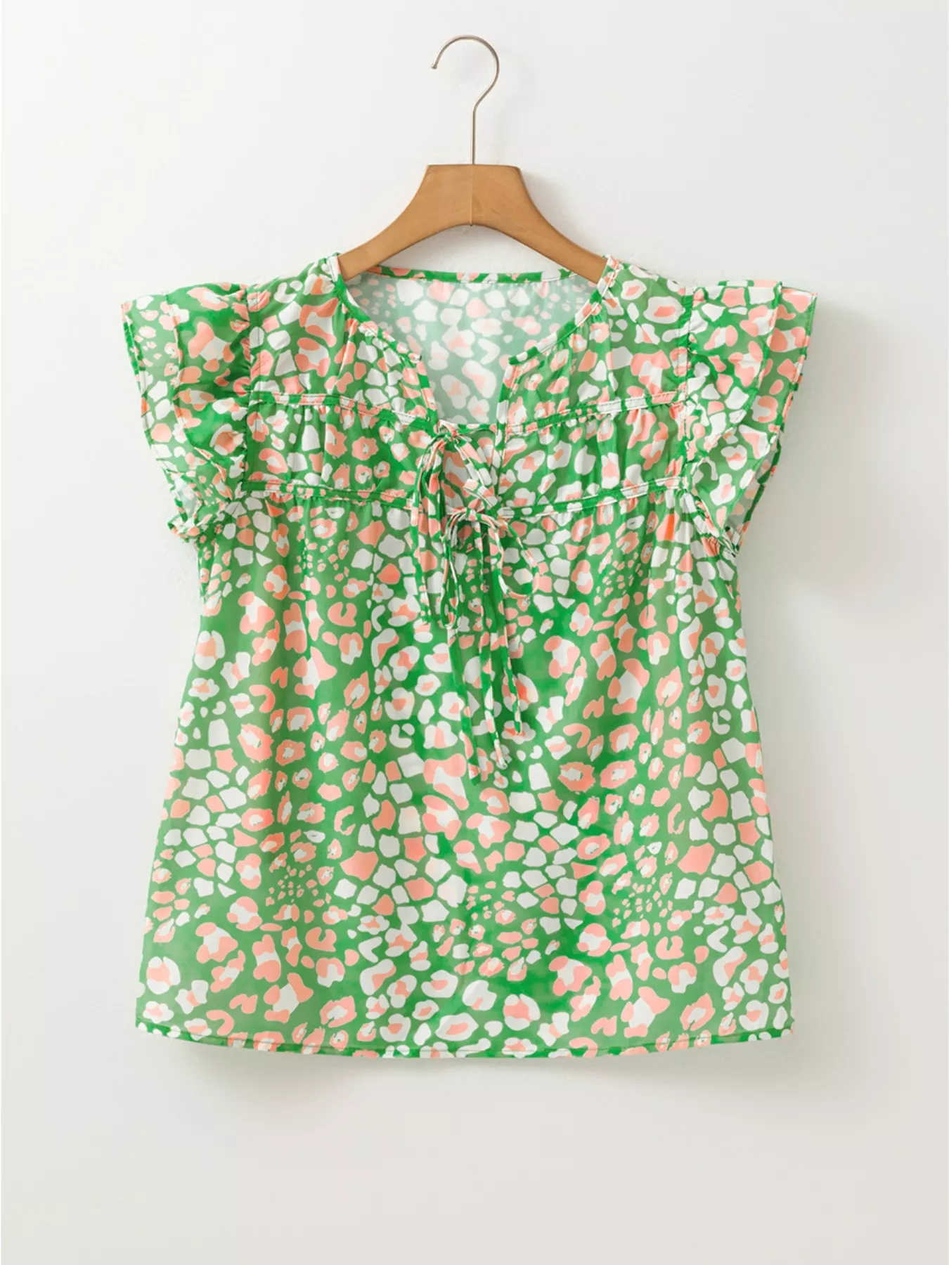 Printed Ruffled Cap Sleeve Blouse - Image 2