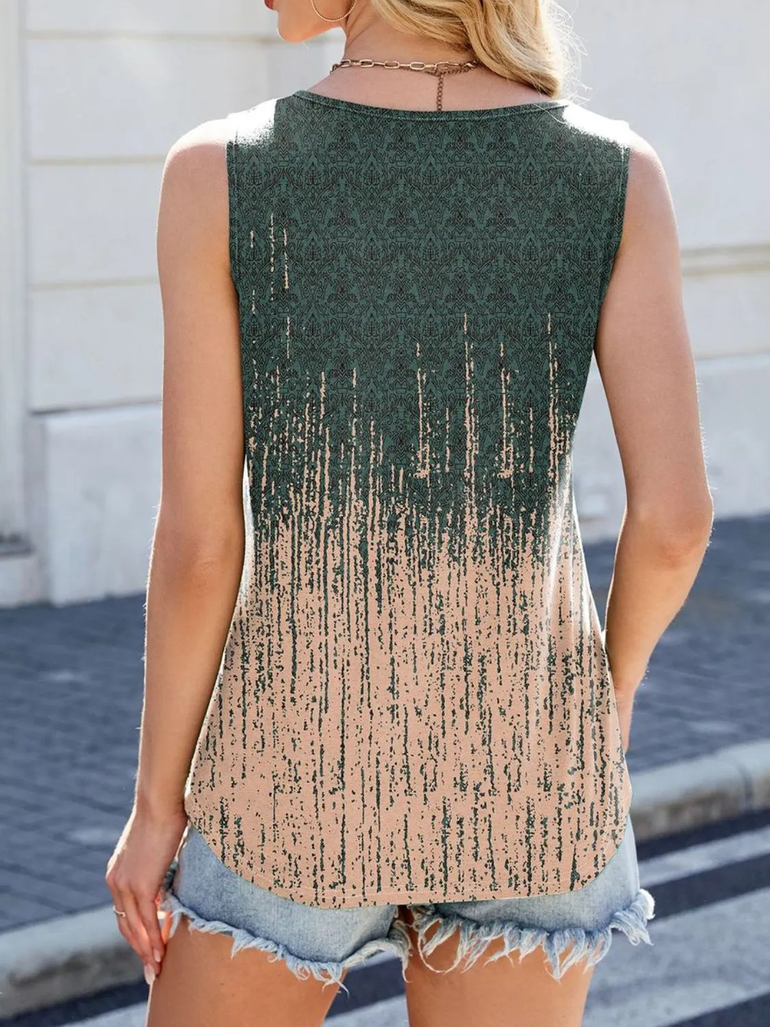 Printed Scoop Neck Wide Strap Tank - Image 9