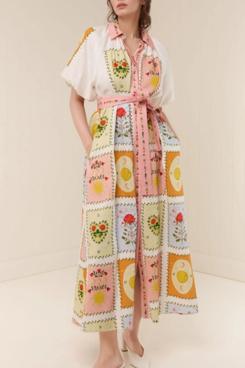 Printed Short Sleeve Belted Maxi Dress - Image 2