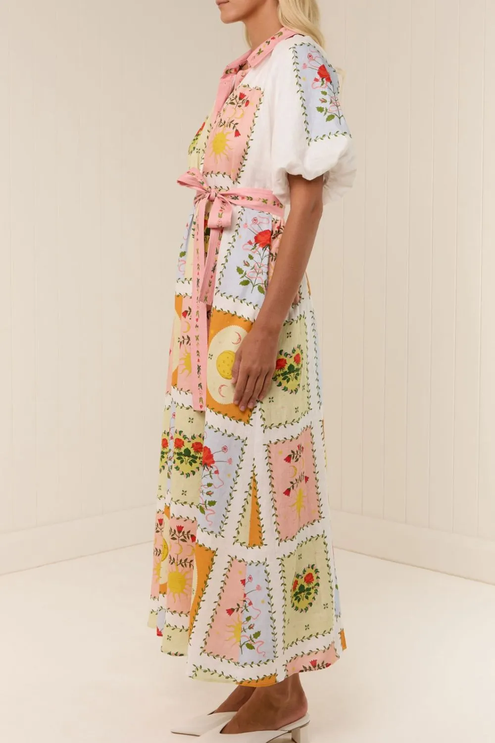 Printed Short Sleeve Belted Maxi Dress - Image 4