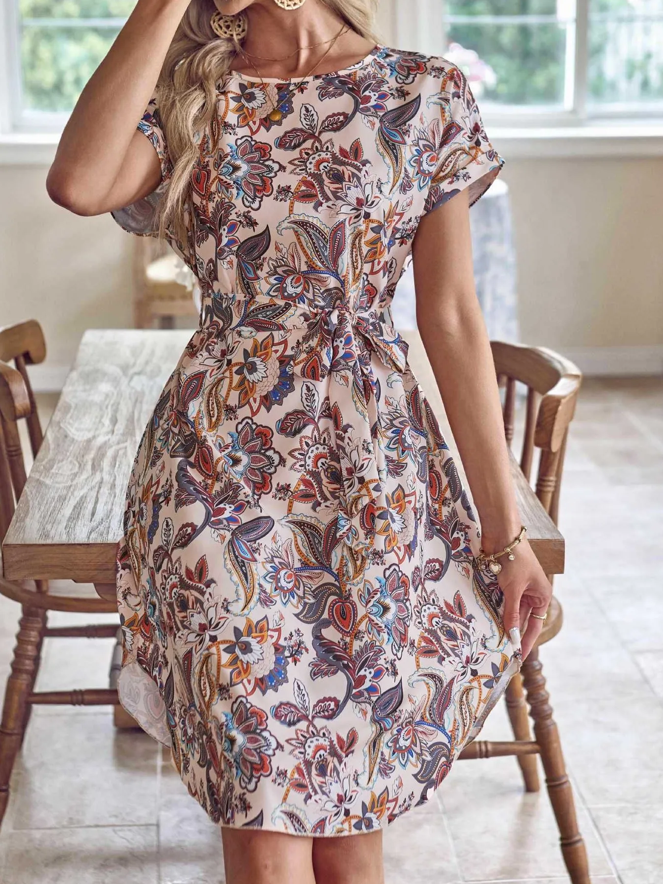 Printed Short Sleeve Casual Dress