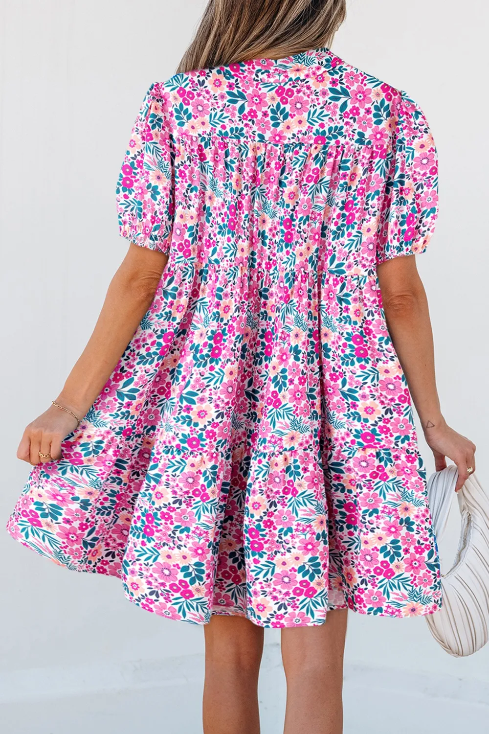Printed Short Sleeve Mini Shirt Dress - Image 2