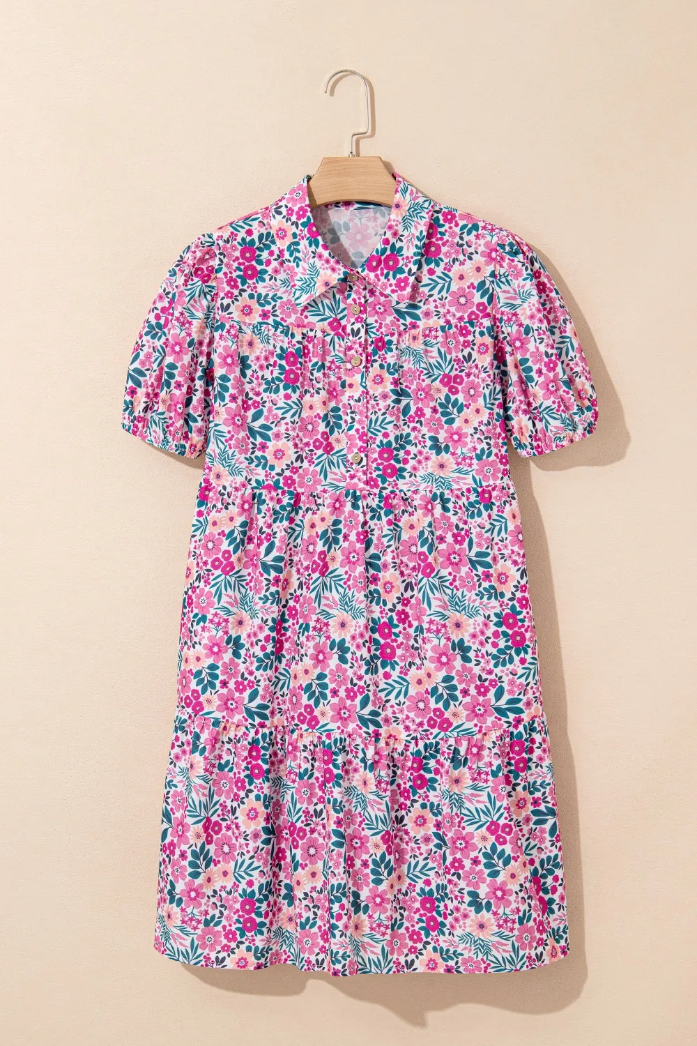 Printed Short Sleeve Mini Shirt Dress - Image 3