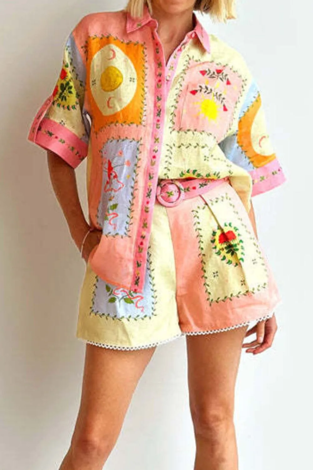 Printed Short Sleeve Shirt and Shorts Set - Image 2
