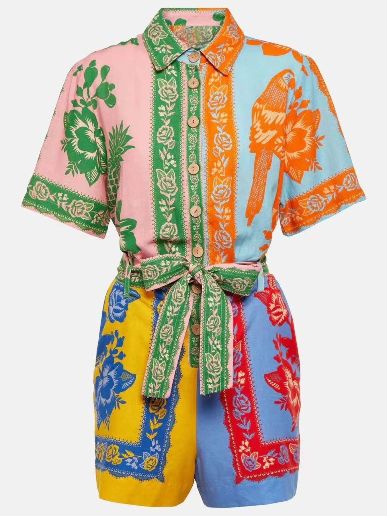 Printed Short Sleeve Tie Waist Romper - Image 3