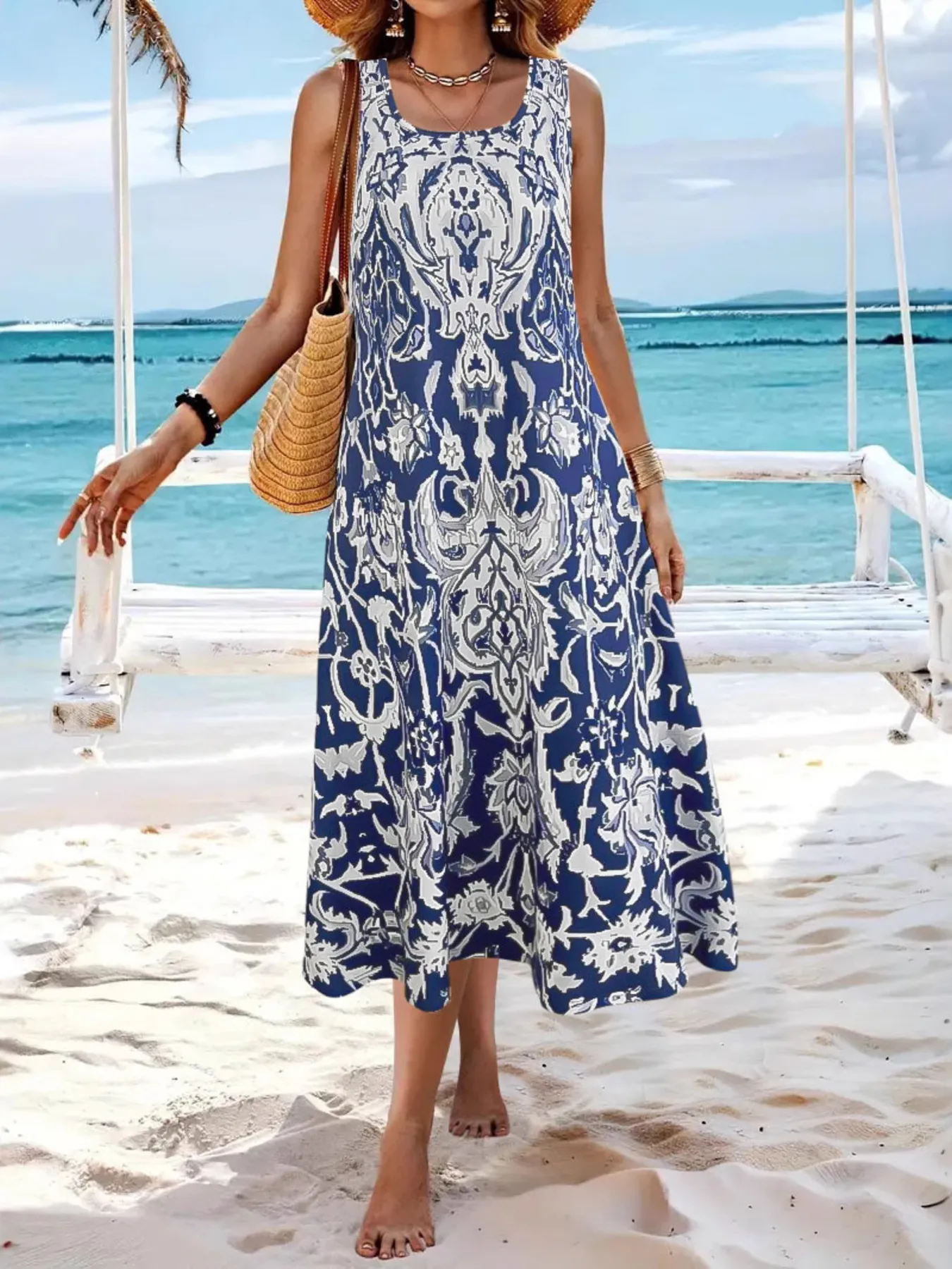 Printed Sleeveless Midi Dress - Image 4