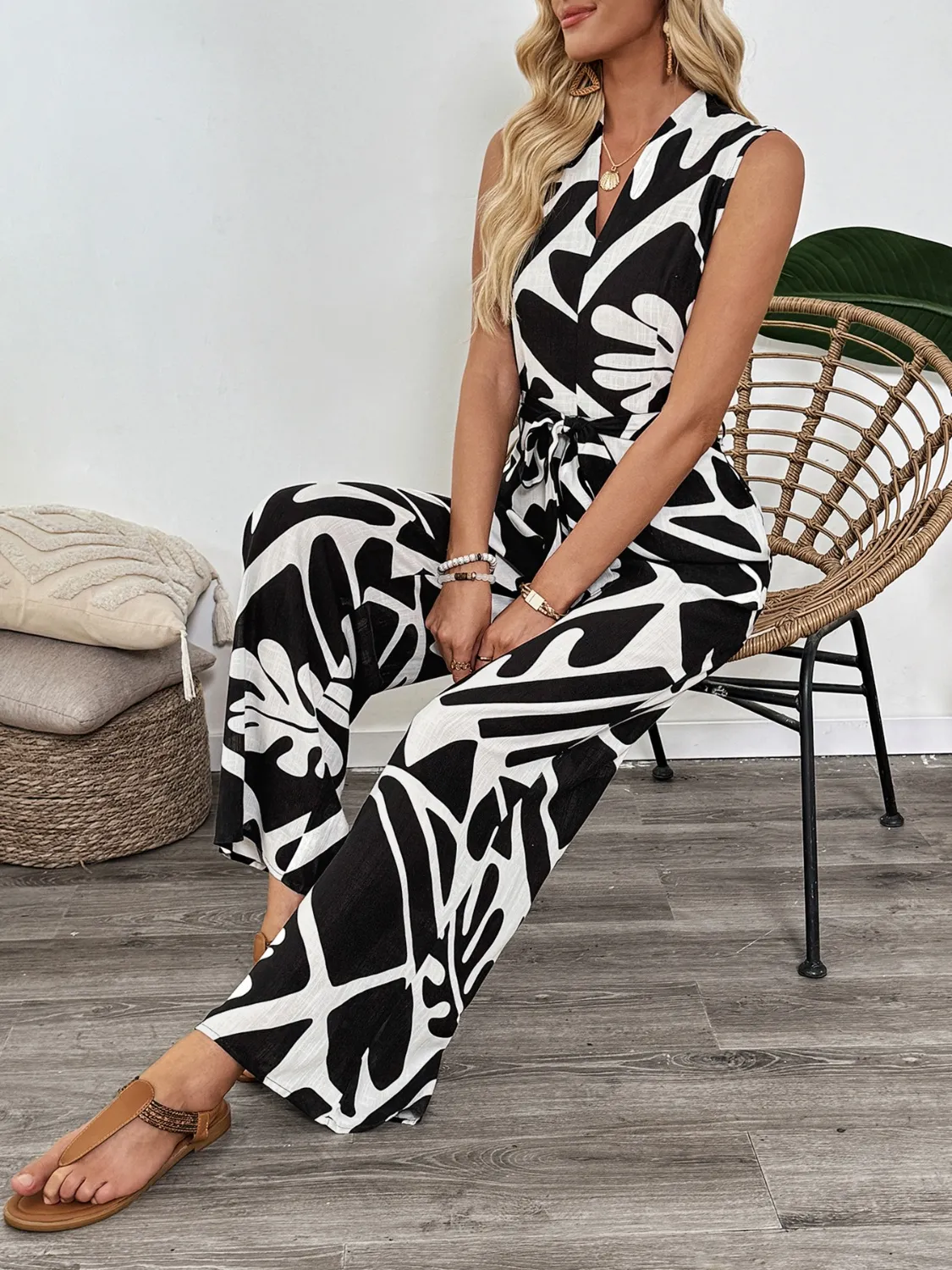Printed Sleeveless Wide Leg Jumpsuit - Image 4