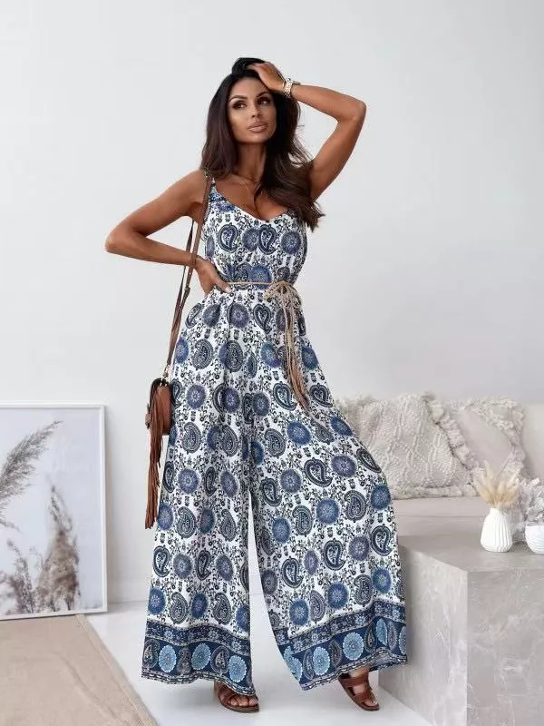 Printed Spaghetti Strap Wide-Leg Jumpsuit - Image 2