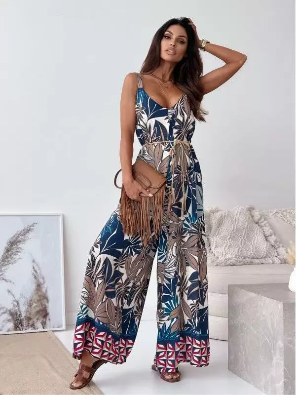 Printed Spaghetti Strap Wide-Leg Jumpsuit - Image 4