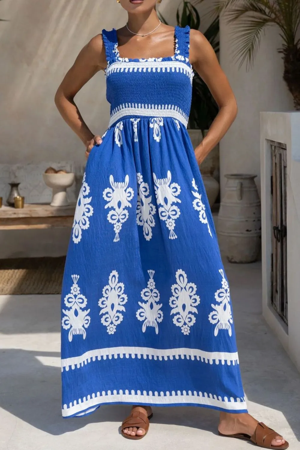 Printed Square Neck Cami Dress - Image 6