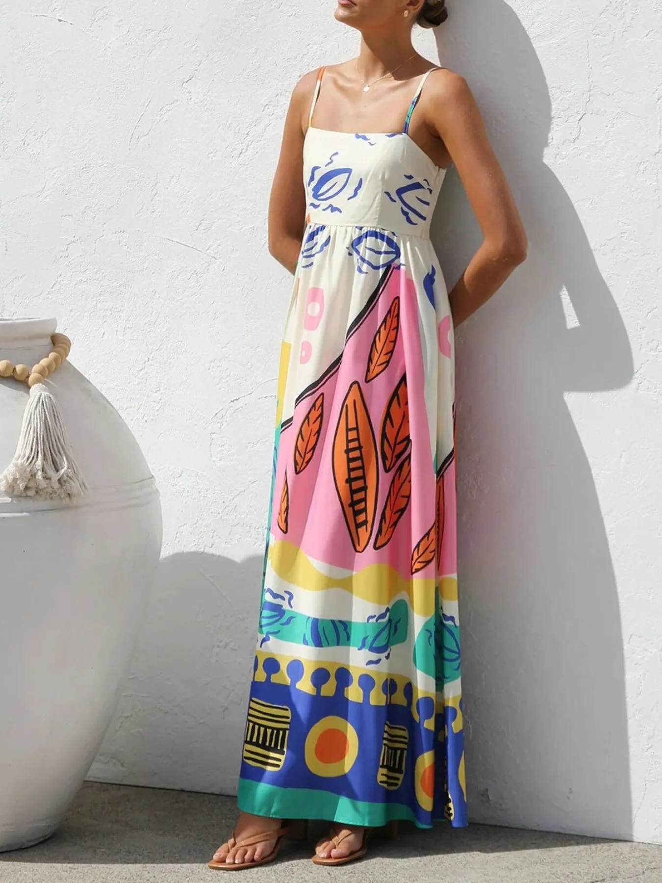 Printed Square Neck Maxi Cami Dress - Image 7