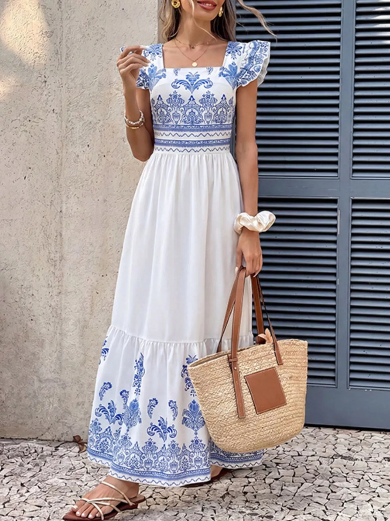 Printed Square Neck Maxi Dress - Image 2