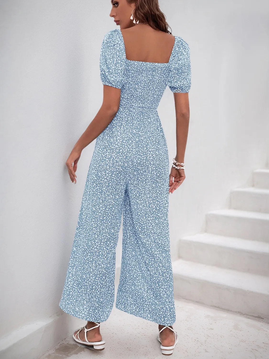 Printed Square Neck Puff Sleeve Jumpsuit - Image 24