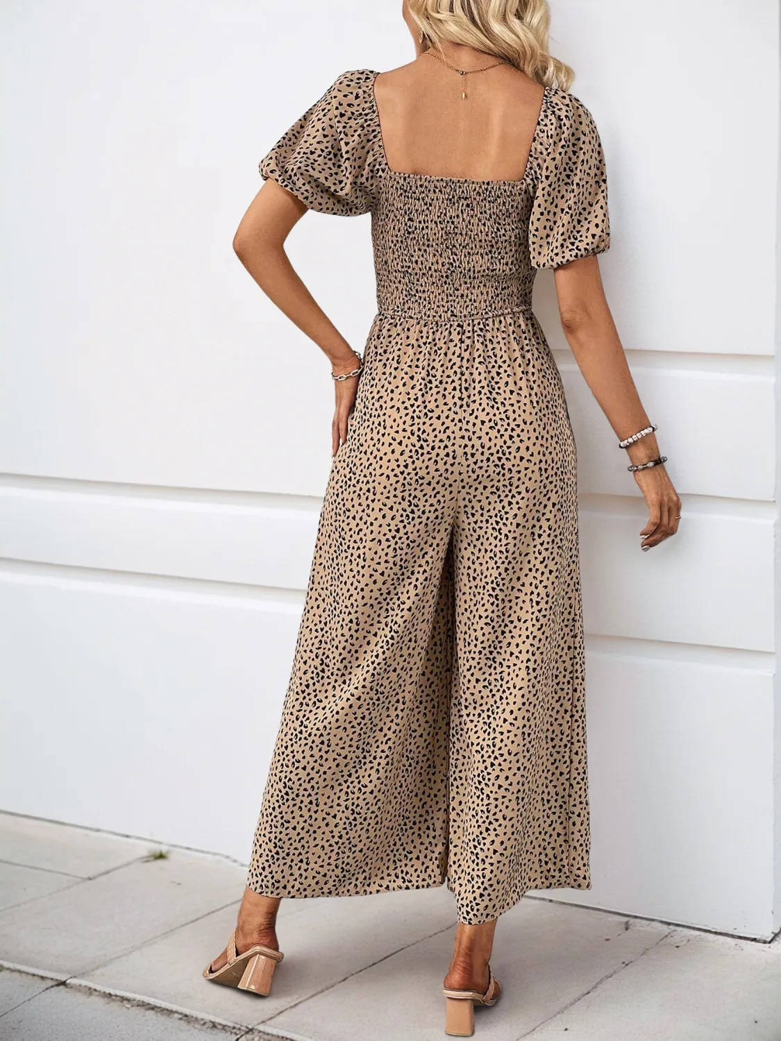 Printed Square Neck Puff Sleeve Jumpsuit - Image 2