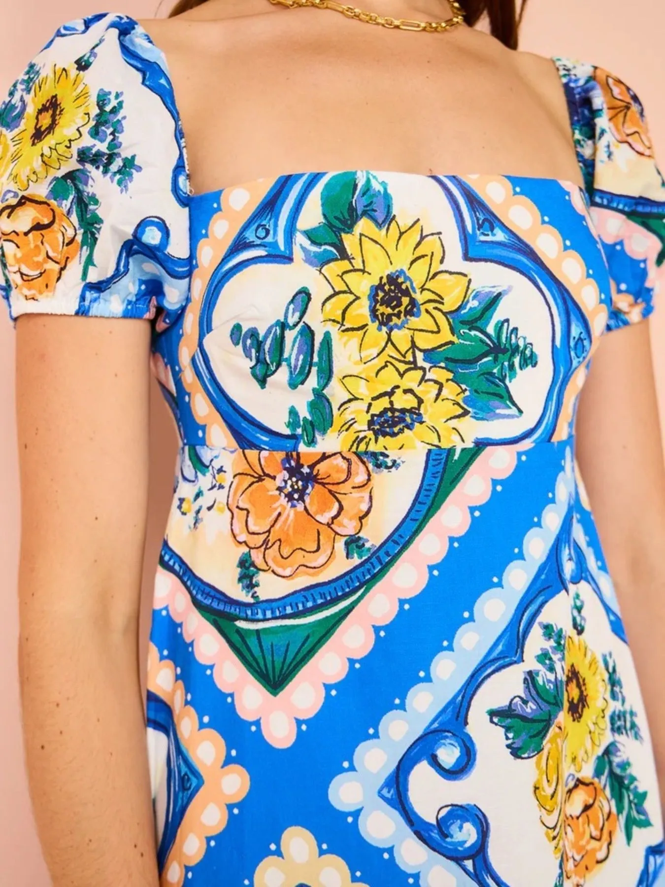 Printed Square Neck Puff Sleeve Maxi Dress - Image 2