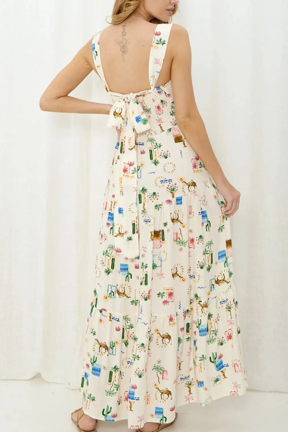 Printed Square Neck Wide Strap Maxi Dress - Image 4