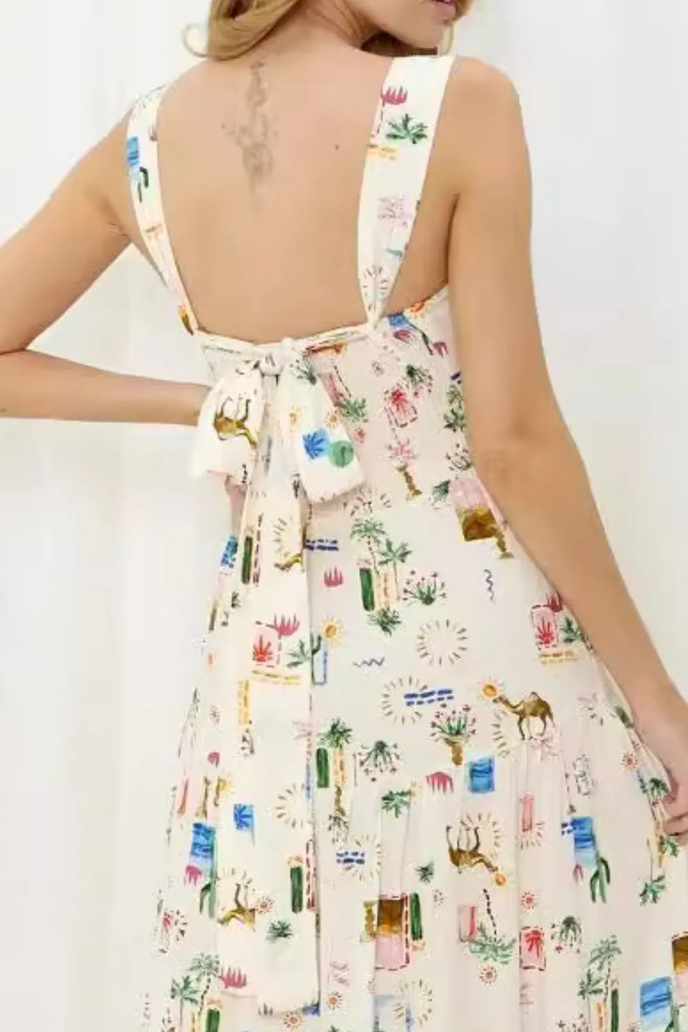 Printed Square Neck Wide Strap Maxi Dress - Image 7