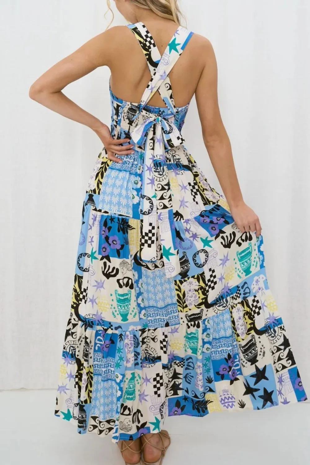 Printed Square Neck Wide Strap Maxi Dress - Image 9