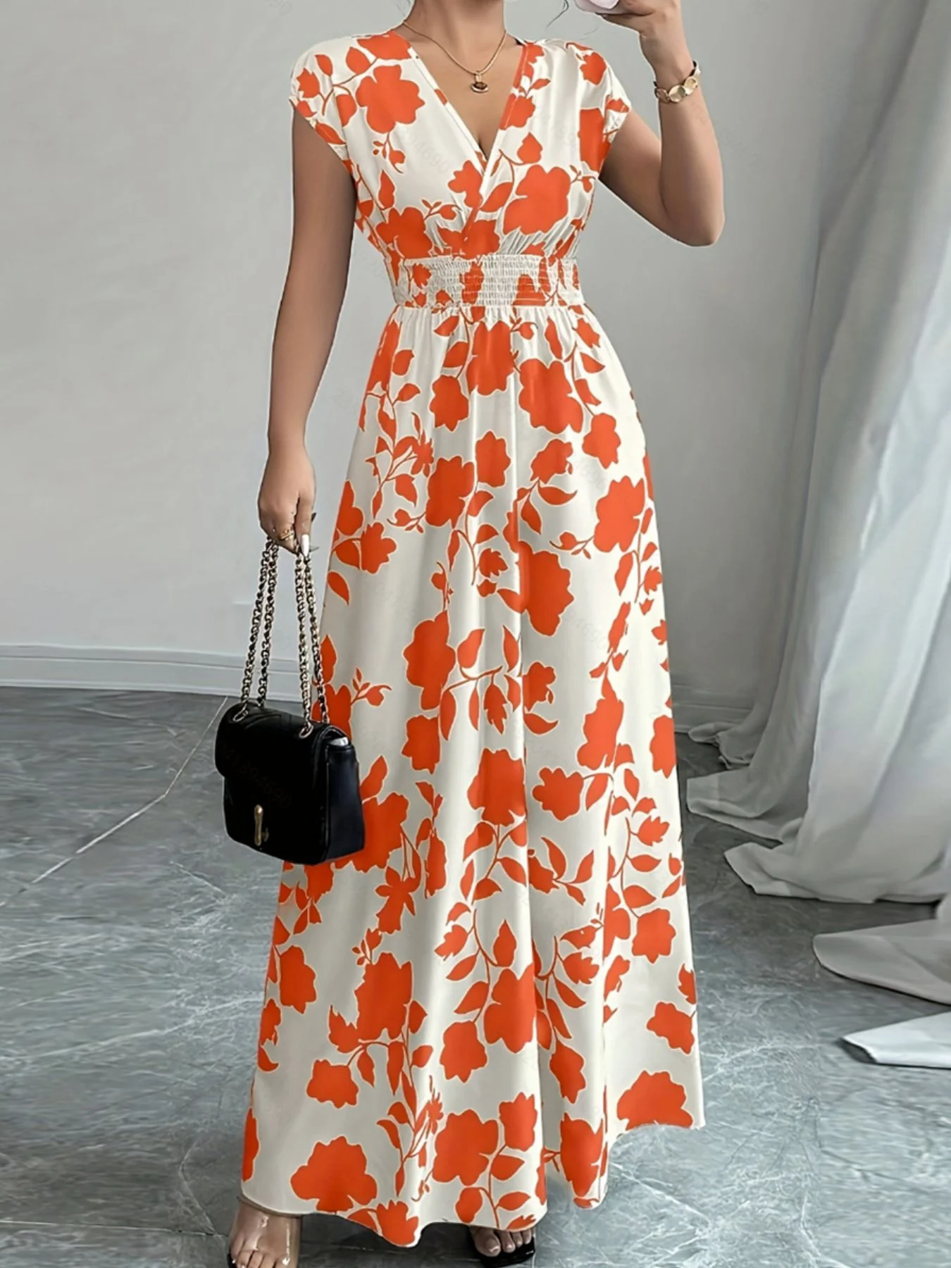 Printed Surplice Cap Sleeve Maxi Dress - Image 6