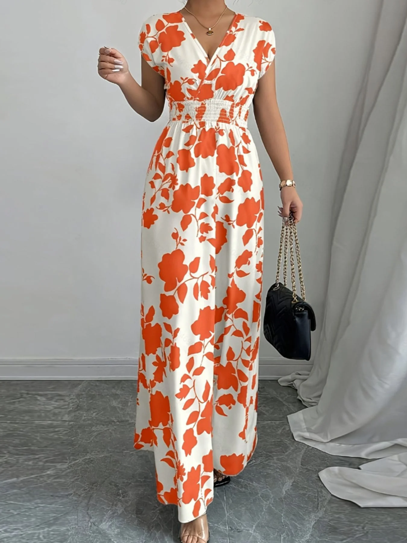 Printed Surplice Cap Sleeve Maxi Dress - Image 9