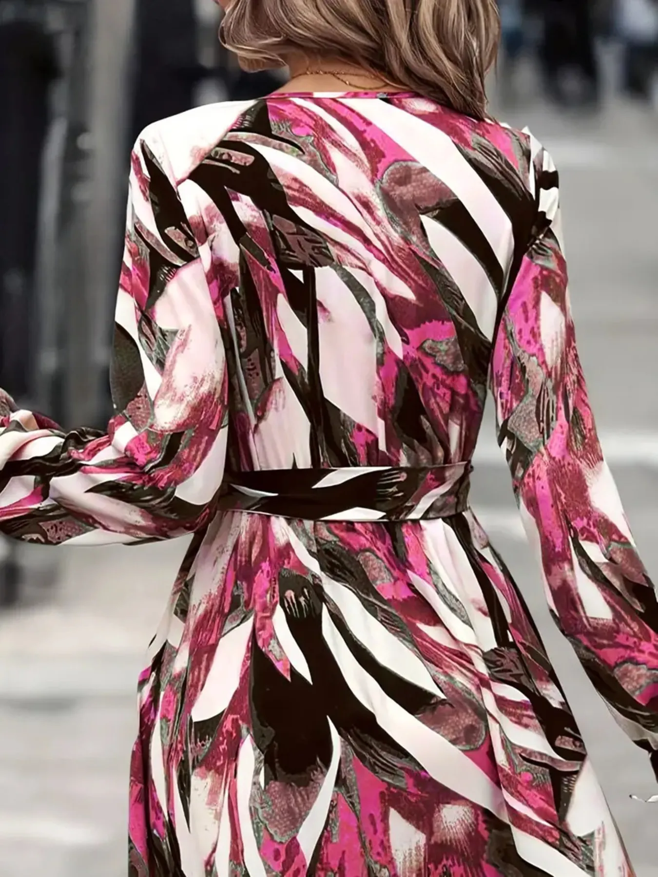 Printed Surplice Long Sleeve Maxi Dress - Image 12