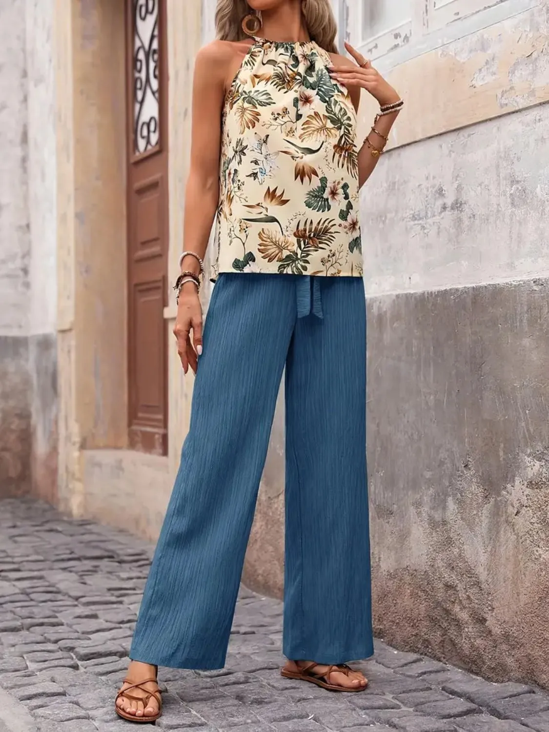 Printed Tank Top and Wide Leg Pants Set - Image 10