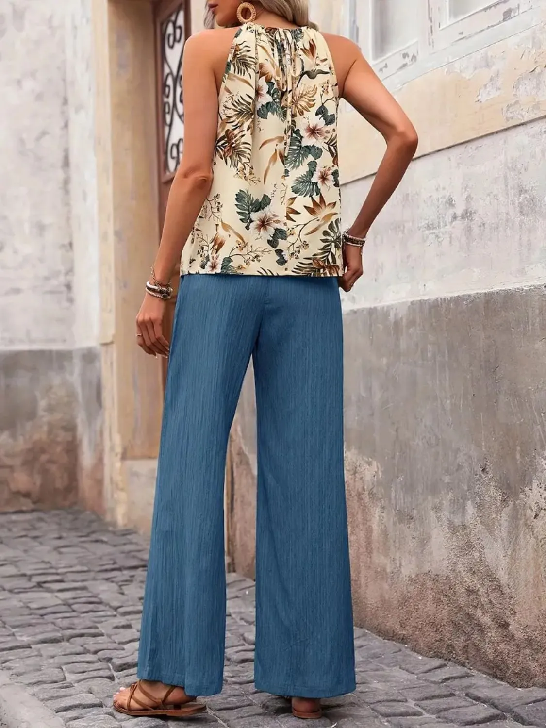 Printed Tank Top and Wide Leg Pants Set - Image 11