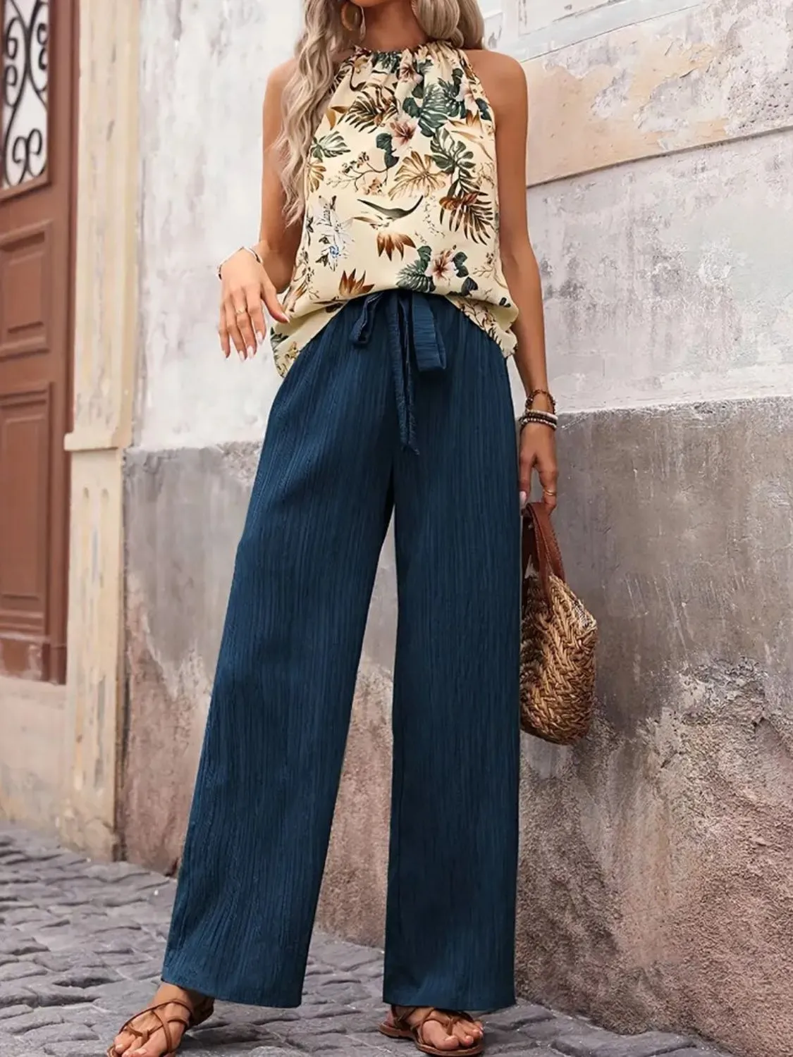 Printed Tank Top and Wide Leg Pants Set - Image 12