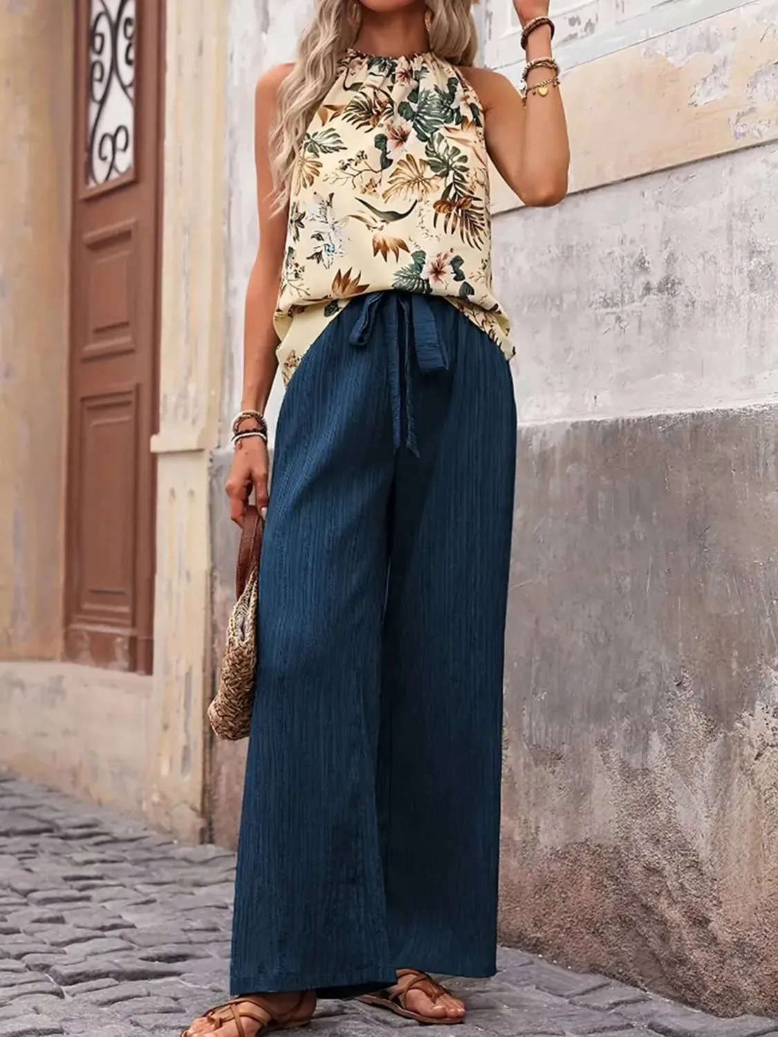 Printed Tank Top and Wide Leg Pants Set - Image 13