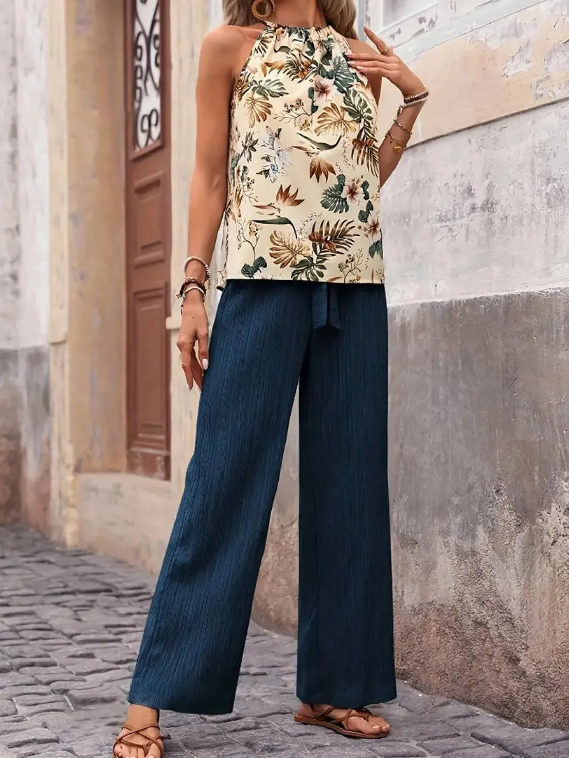 Printed Tank Top and Wide Leg Pants Set - Image 14