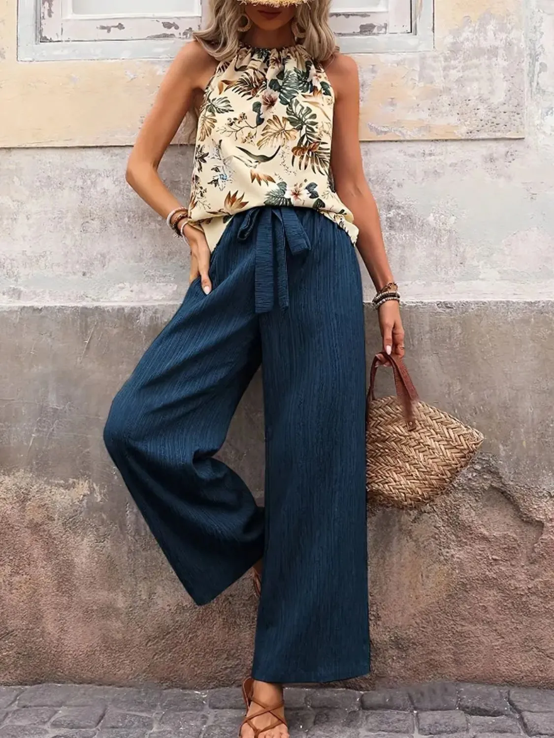 Printed Tank Top and Wide Leg Pants Set - Image 15