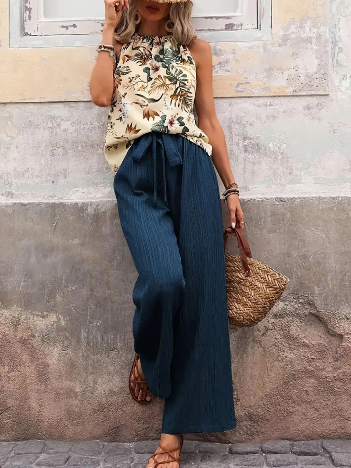 Printed Tank Top and Wide Leg Pants Set - Image 16