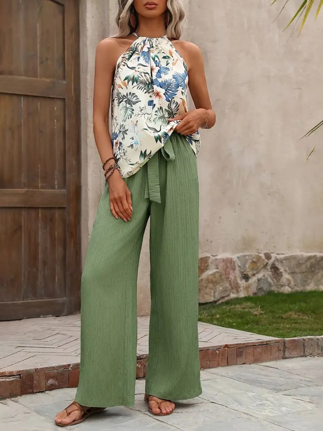 Printed Tank Top and Wide Leg Pants Set - Image 17