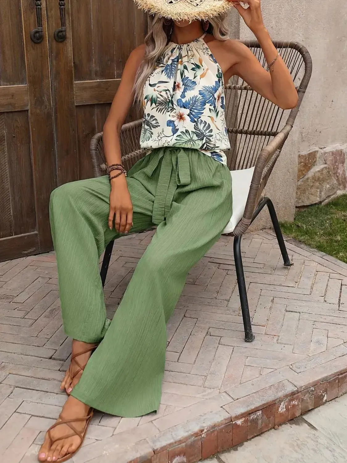 Printed Tank Top and Wide Leg Pants Set - Image 22