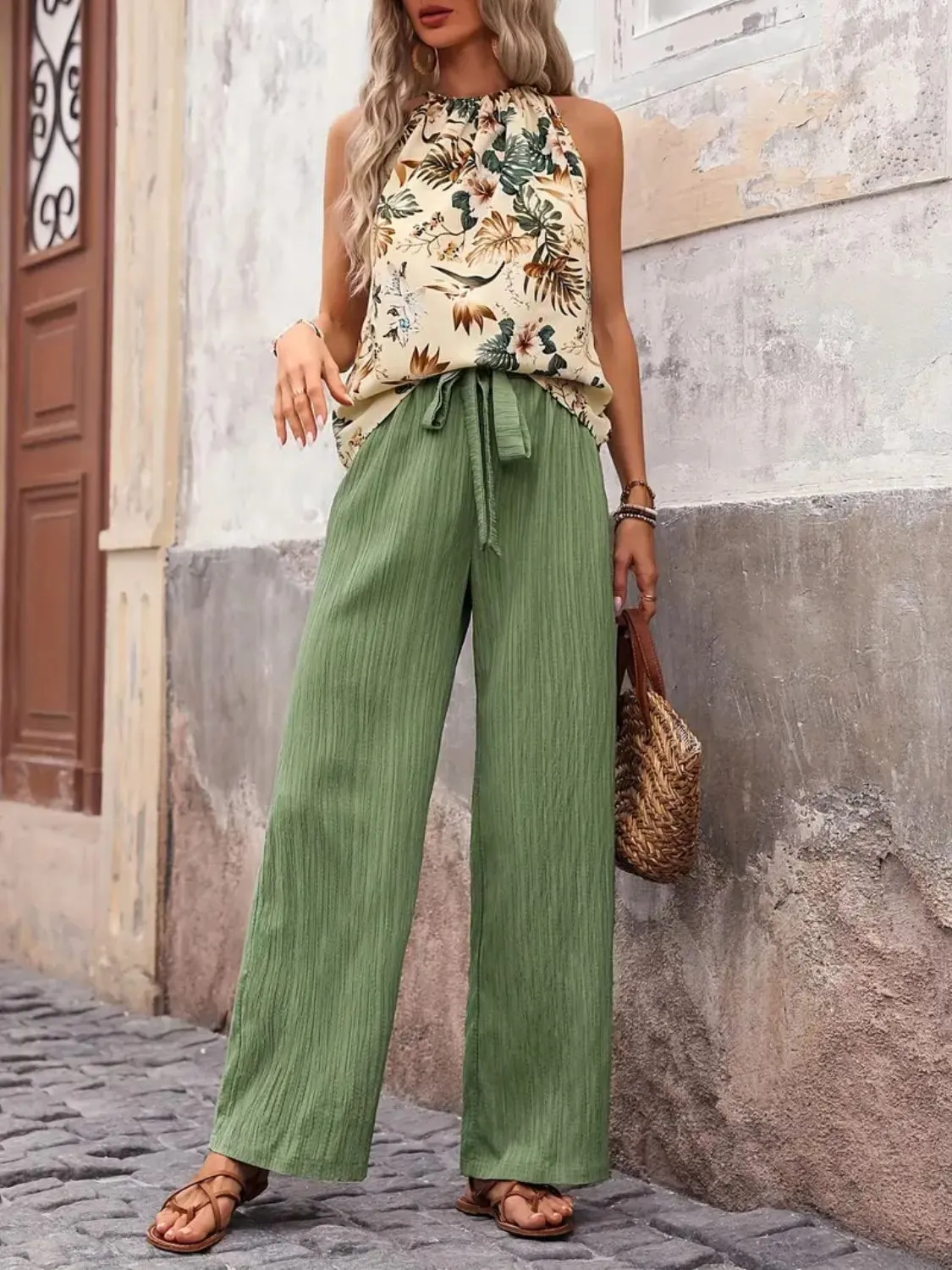 Printed Tank Top and Wide Leg Pants Set - Image 31