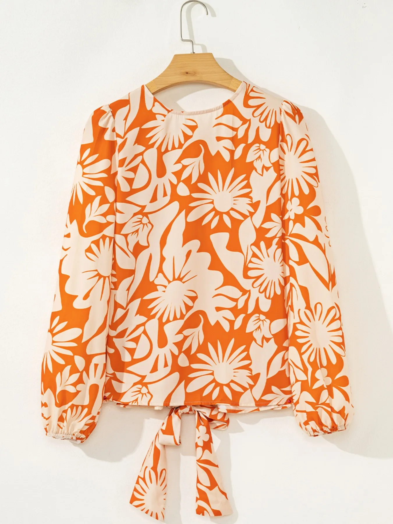 Printed Tie Back Balloon Sleeve Blouse - Image 4