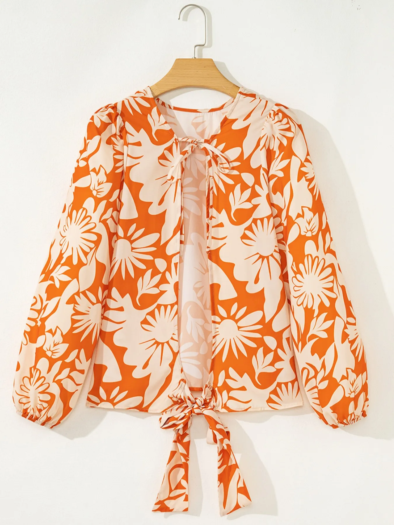 Printed Tie Back Balloon Sleeve Blouse - Image 5